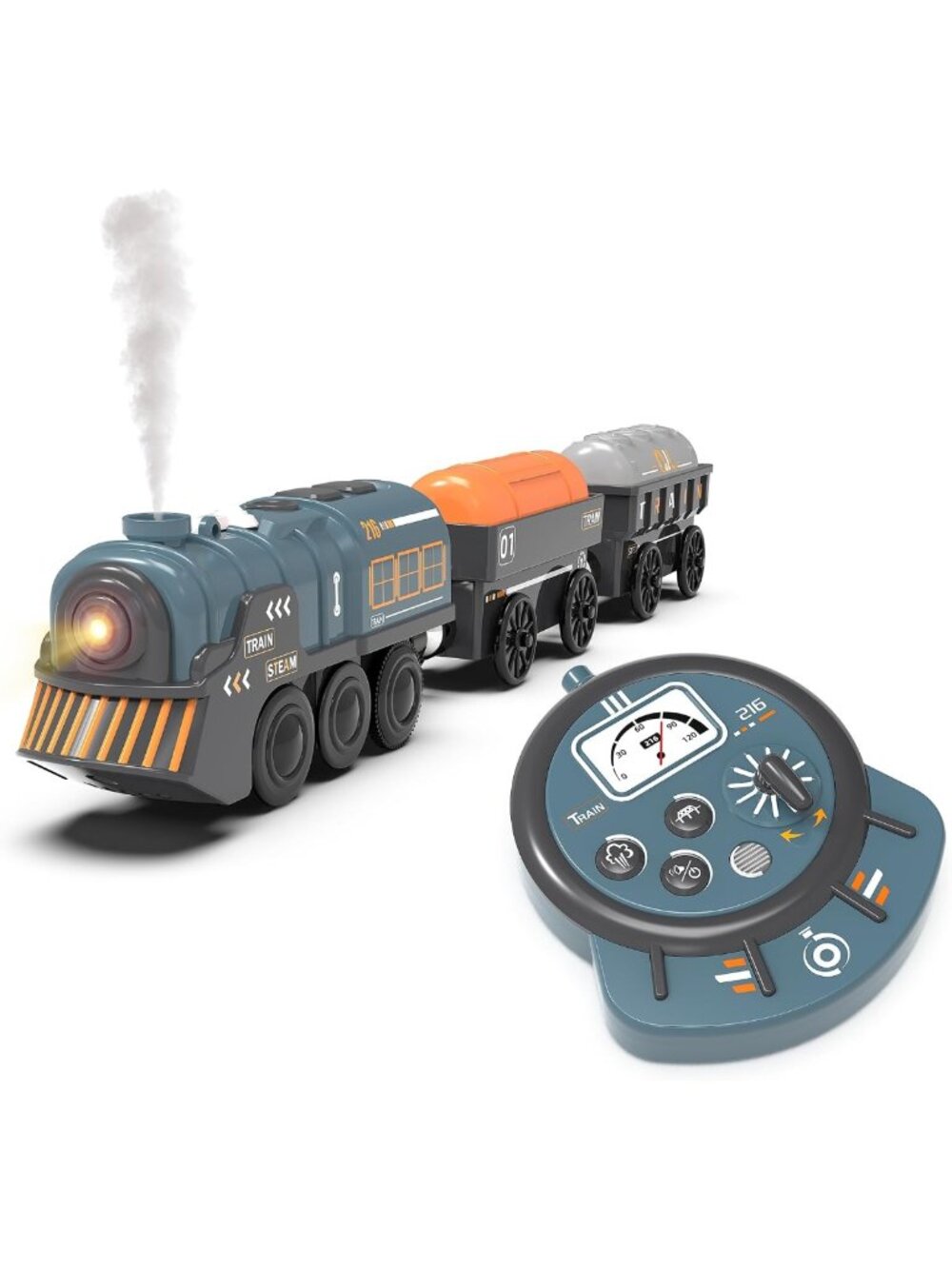 Remote Control Steam Train Set with Realistic Smoke, Lights & Sound - Motorized